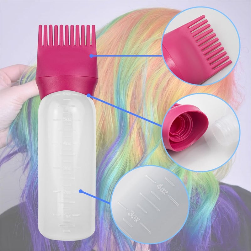 FZWONVUC 4 Pack Root Comb Applicator Bottle, Hair Oil Applicator, Oil Comb Applicator Bottle for Hair Dye Shampoos Hair Salons (Purple+Red+Grey+Green) - Image 3
